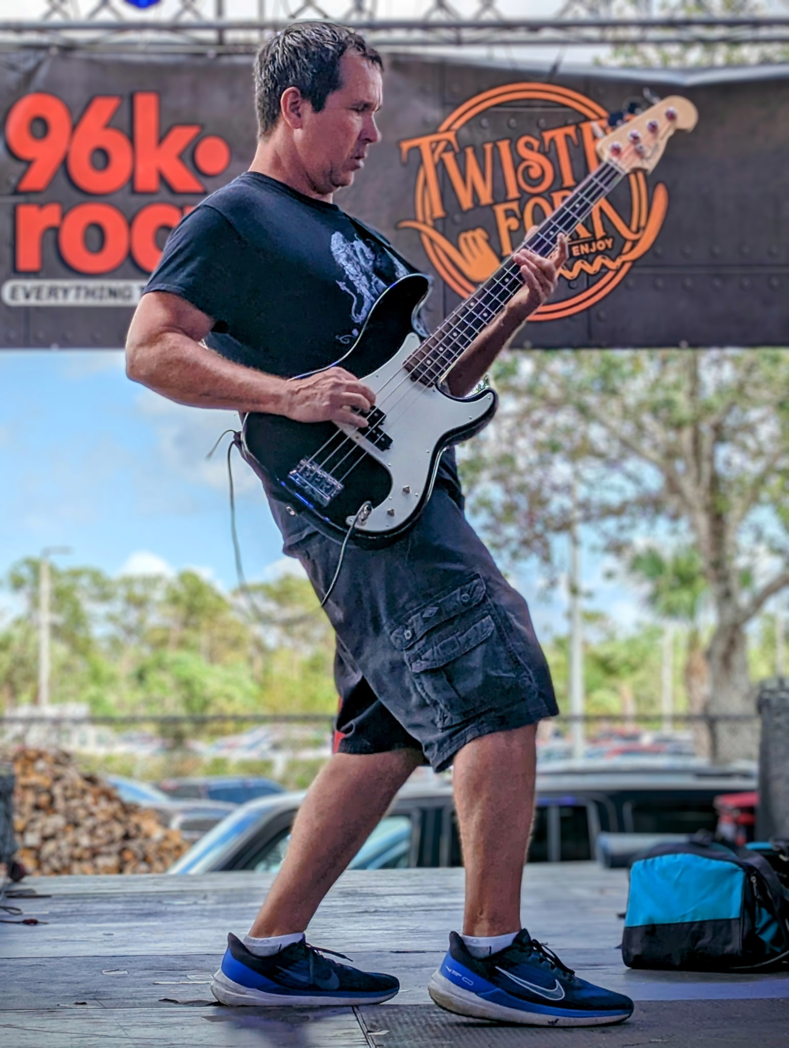 Zombie University performer in red stage lights